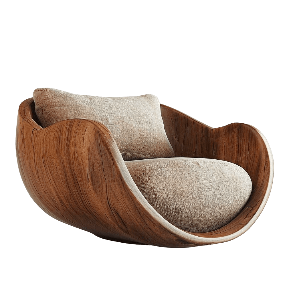 Cream upholstered chair with curved timber shell — purchased Figma reference image