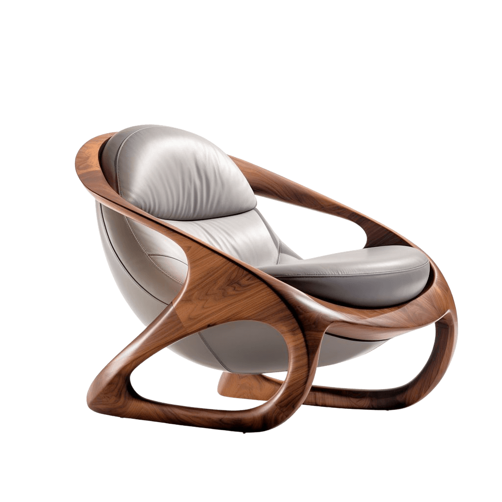 White leather lounge chair and sculptural timber base — purchased Figma reference image
