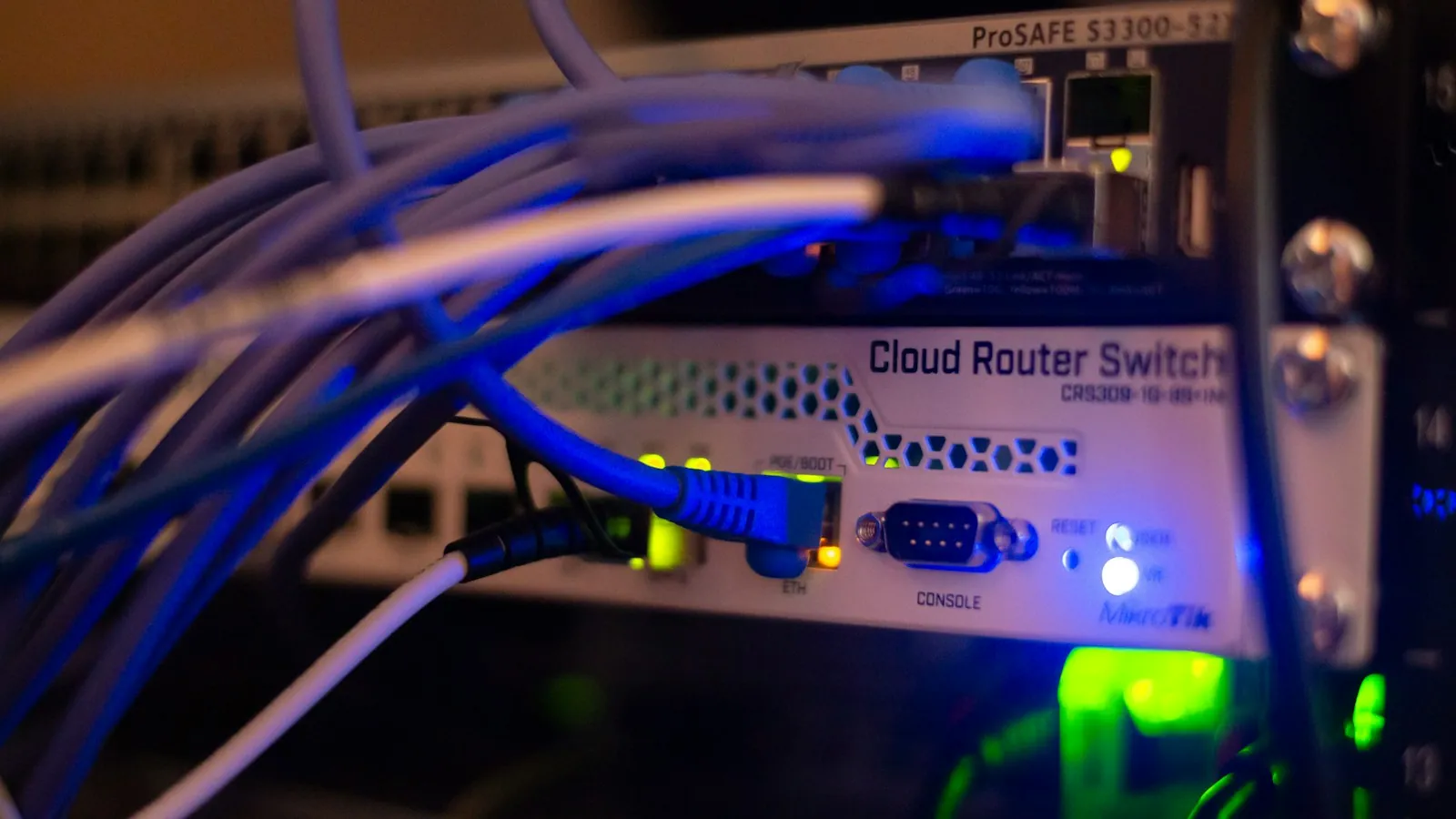 Network cables connected to an infrastructure switch