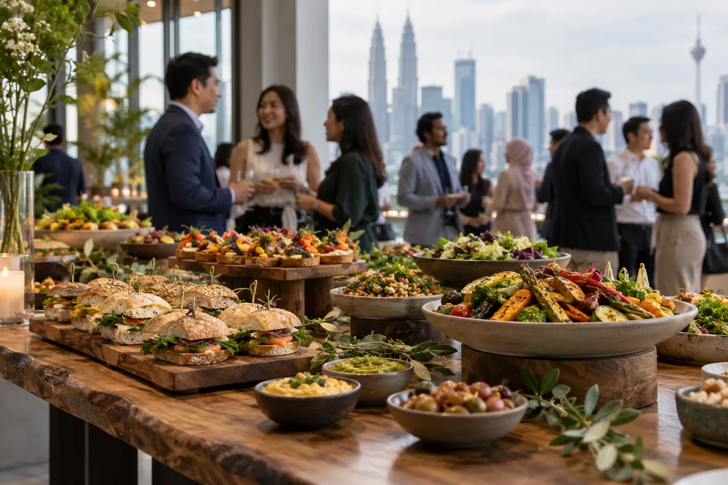 Colourful sharing food at a relaxed business gathering