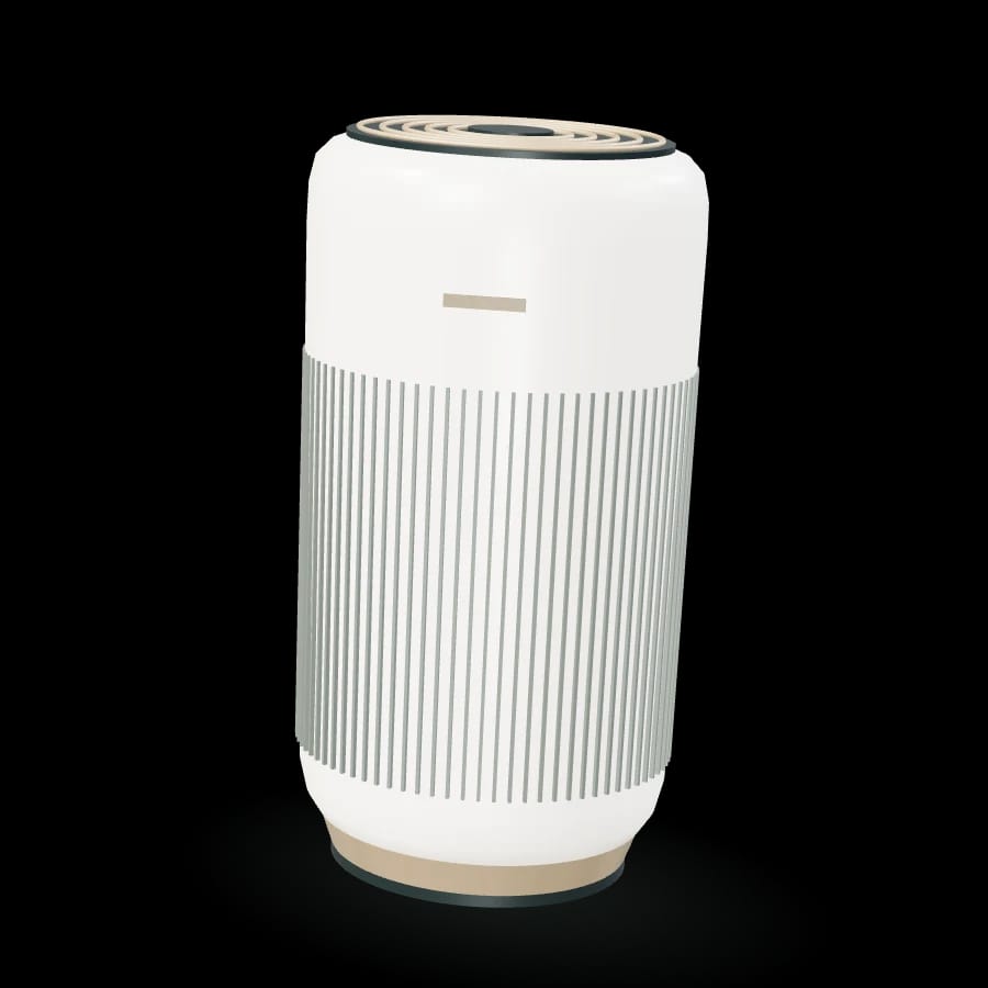 An ivory Aerum purifier with vertical intake slots and a champagne base
